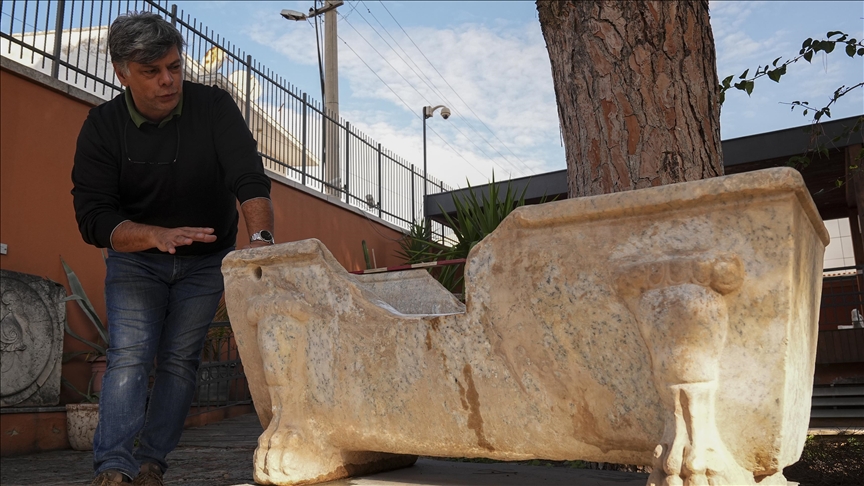 Roman-era marble bathtub, male statue unearthed at ancient Ephesus in Turkish Aegean region