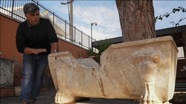 Roman-era marble bathtub, male statue unearthed at ancient Ephesus in Turkish Aegean region