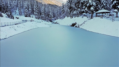 Mevsimin ilk karıyla gelinliğini giyen Deresökü Orman Parkı'nda görsel şölen oluştu 