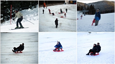 Ilgaz Dağı Kayak Merkezi'nde kızakla kaymak isteyenler sezonu açtı