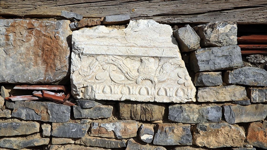 Roman-era relief stones from temple of Zeus preserved inside village walls in Black Sea Turkish village