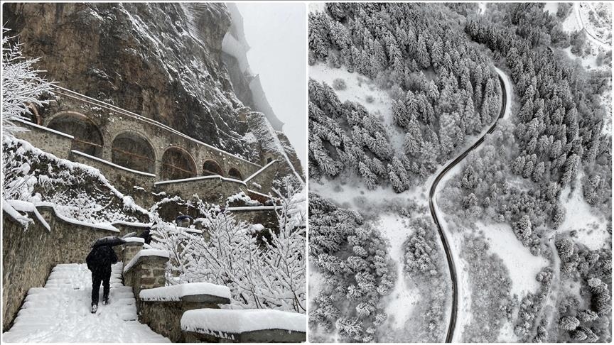 Монастырь Сумела и долина Алтындере покрылись белоснежным покровом 