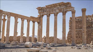 Туристи во посета на античкиот град Палмира во Сирија, во надеж за негова повторна обнова
