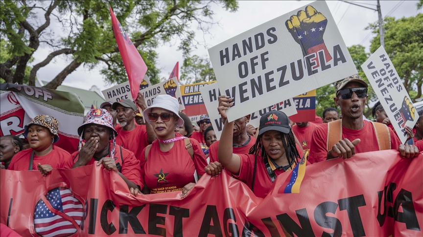 South Africans protest outside US embassy against military action in Venezuela