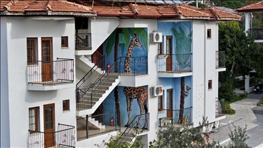 Муралист украсува ѕидови и урбани површини во турска Мугла давајќи им живот