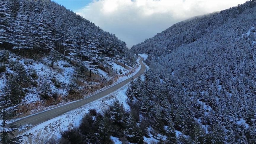 Kaş'ta karla kaplanan orman güzel görüntü oluşturdu