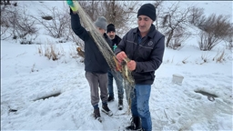 Li Hekariyê li Çemê Zapê ya cemedgirtî masiyan digirin