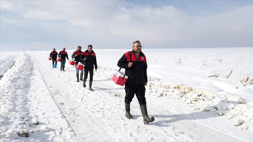 Muş'ta veteriner hekimler hayvanların sağlığı için karlı yolları aşıyor