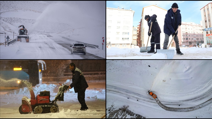 Erzurum'da ekipler yolları açık tutabilmek için dondurucu soğukla mücadele ediyor