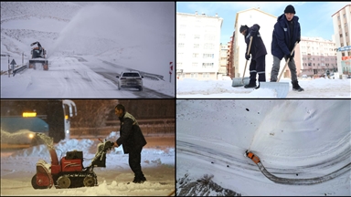 Erzurum'da ekipler yolları açık tutabilmek için dondurucu soğukla mücadele ediyor