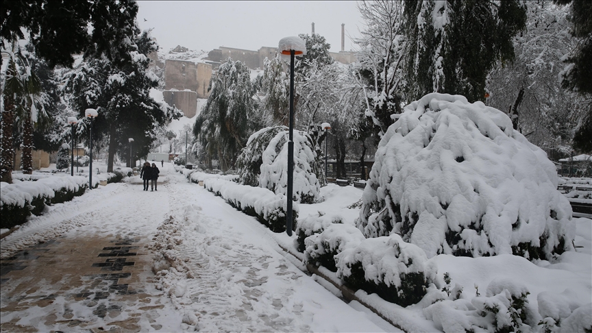 Şanlıurfa'daki tarihi Balıklıgöl karla beyaza büründü