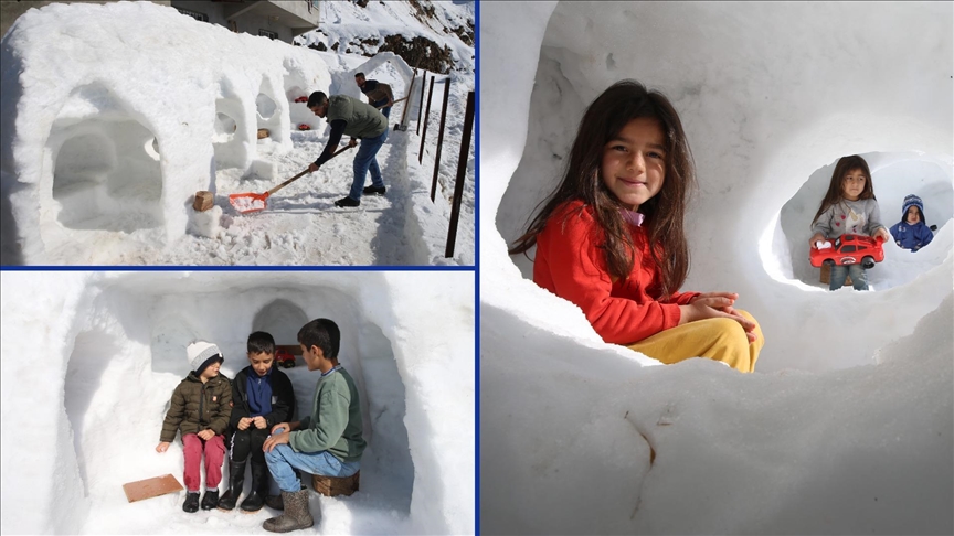 Çocuklar için kardan igluyu andıran oyun grubu yaptı