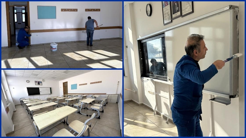 Öğrenciler yarıyıl tatilindeyken Ardahan'da idareciler okulun bakım onarımını yaptı