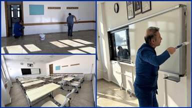 Öğrenciler yarıyıl tatilindeyken Ardahan'da idareciler okulun bakım onarımını yaptı