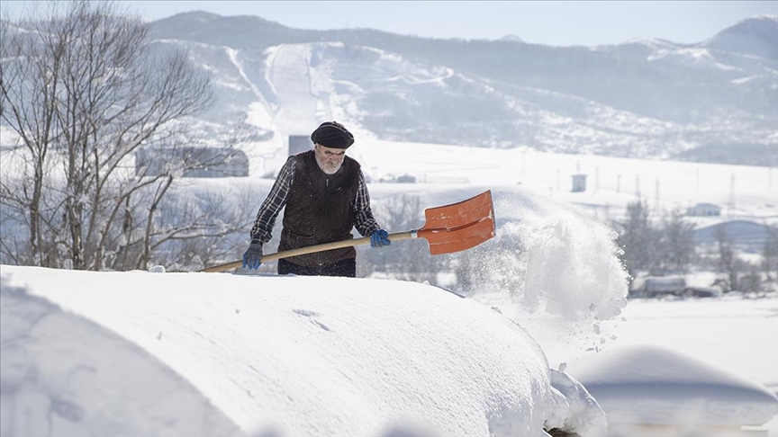 Tunceli'de köylüler damlarda kar atma ve "loğ" çekme mesaisinde