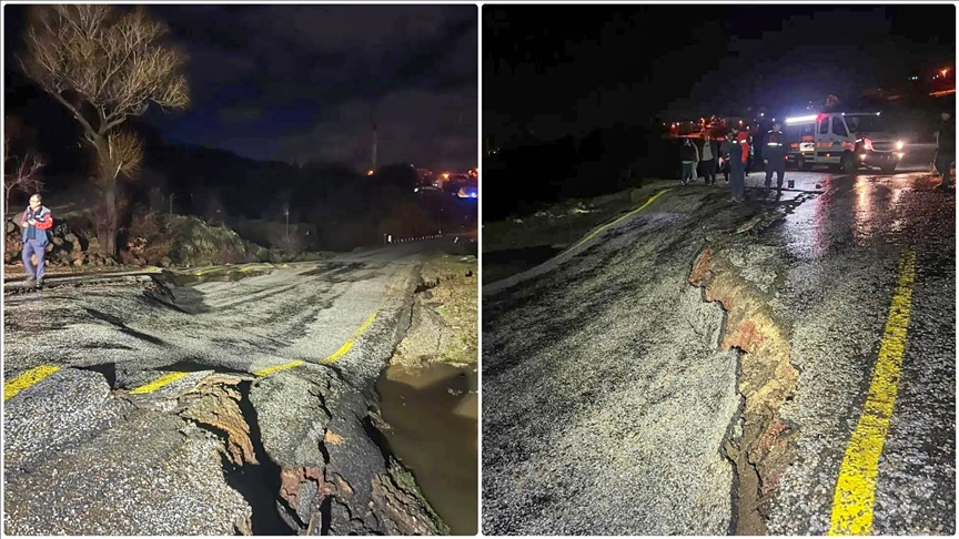 Uşak'ta yağış nedeniyle yol çöktü 