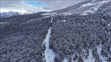 Karla kaplanan Keyfalan Yaylası eşsiz manzarasıyla havadan görüntülendi