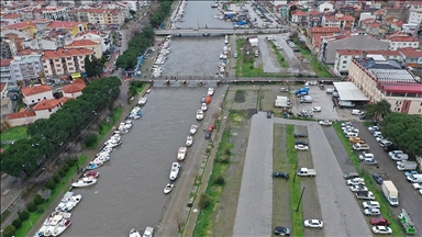 Çanakkale'de debisi yükselen Sarıçay'da yaşanan taşkın dronla görüntülendi