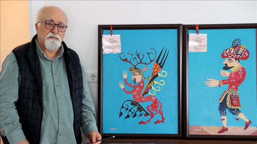 Türk gölge oyunu karakterlerini tuvale yansıtıyor