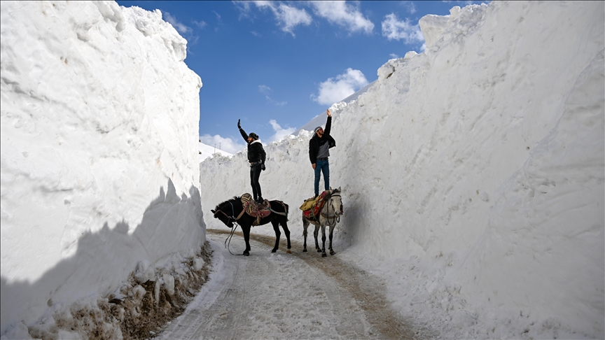 Жителите на турскиот град Ван низ наноси од лавини патуваат на коњи до центарот