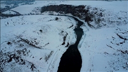 Karla kaplanan Akyaka Kanyonu dronla görüntülendi