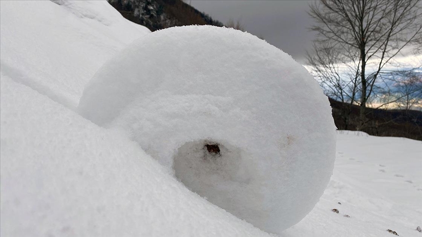 Amasya'da doğada ender oluşan kar ruloları görüntülendi