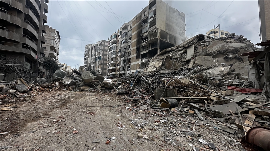 Aerial view of damaged buildings in southern Lebanon