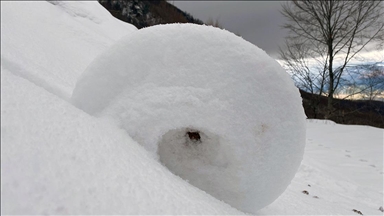 Amasya'da doğada ender oluşan kar ruloları görüntülendi