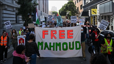 Protesters rally at Columbia University 1 year after detention of activist Mahmoud Khalil