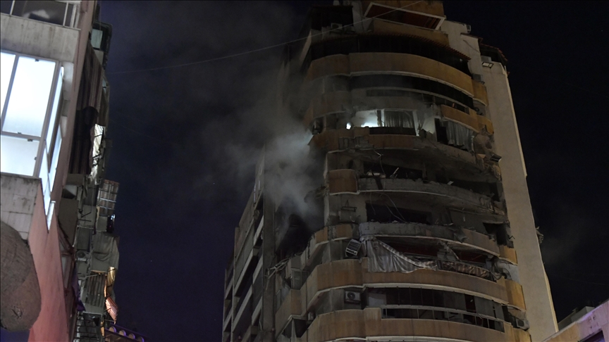Damaged apartment building in central Beirut after Israeli strike