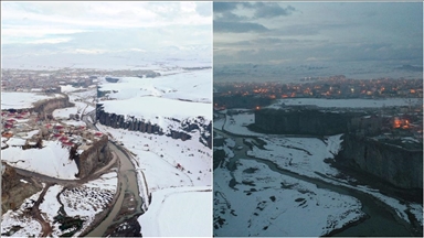 Baharda karla kaplanan Murat Kanyonu gece ve gündüz dronla görüntülendi