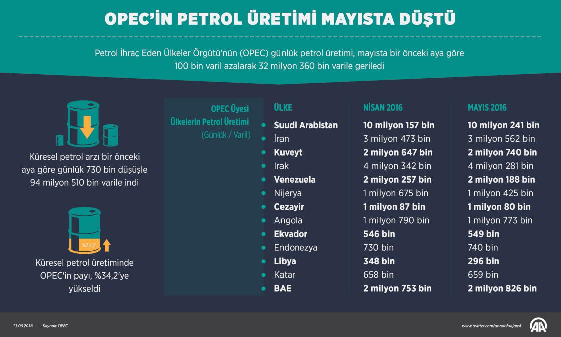 OPEC’in petrol üretimi mayısta düştü