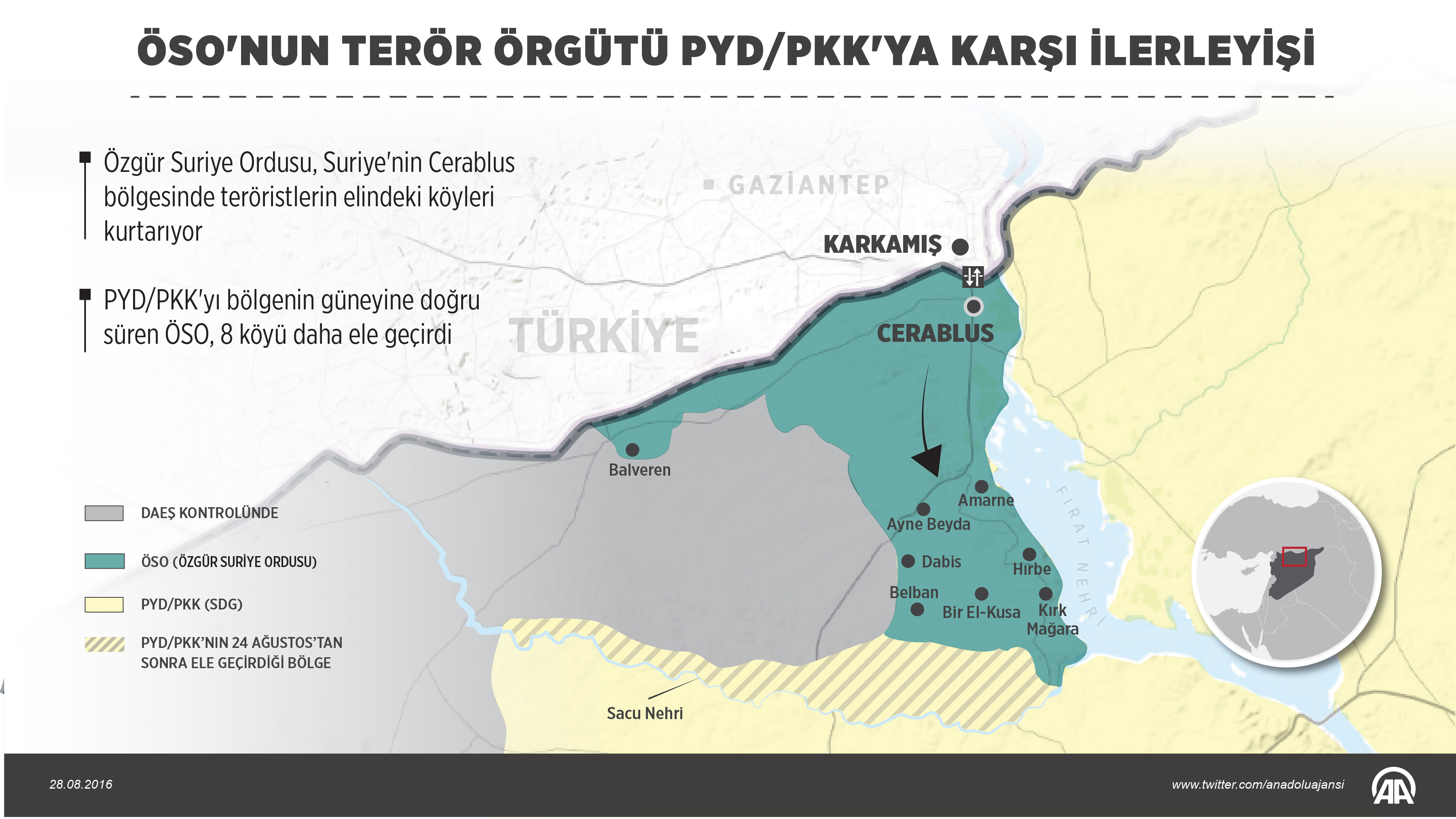ÖSO’nun Cerablus’ta terör örgütü PYD/PKK'ya karşı ilerleyişi
