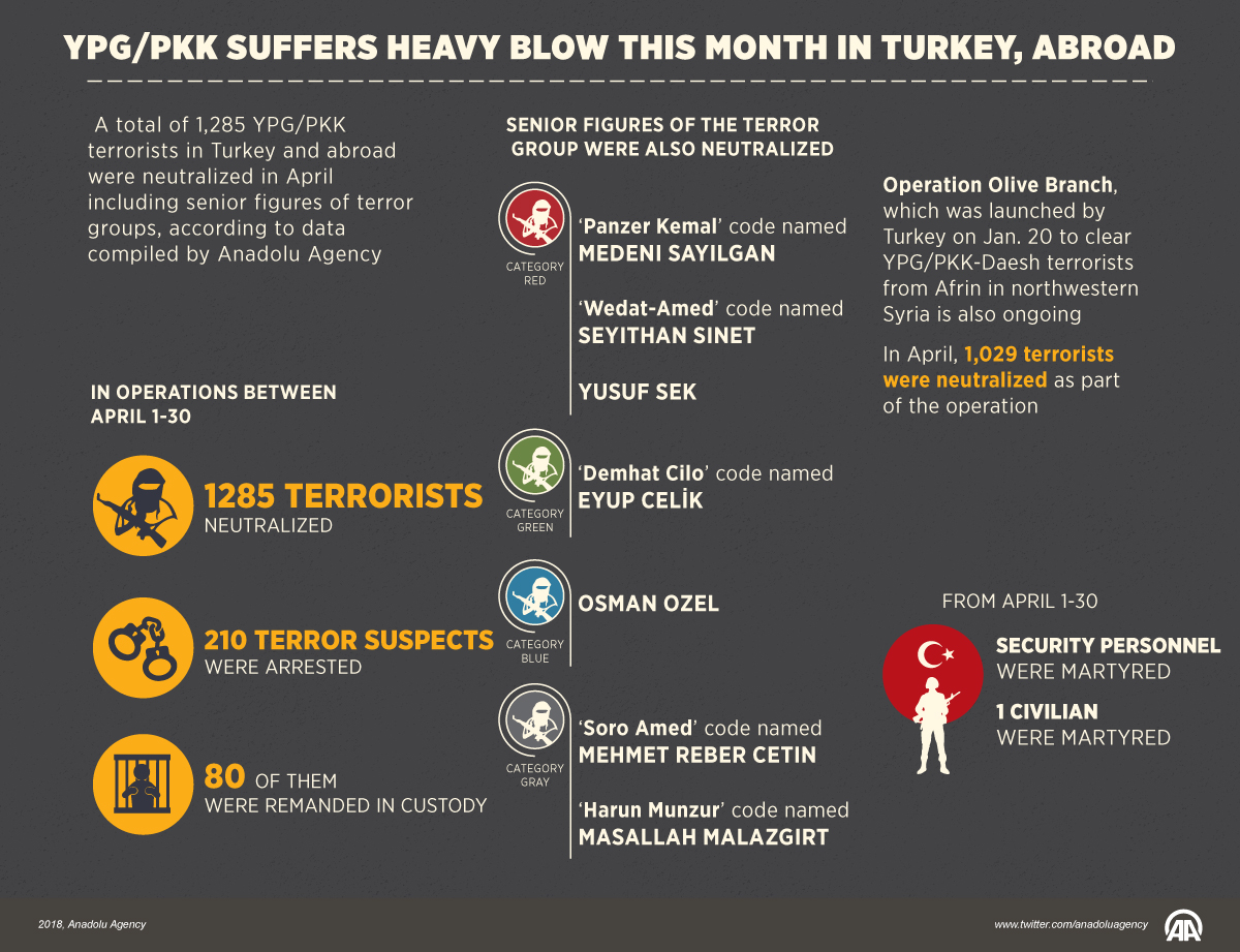 YPG/PKK suffers heavy blow this month in Turkey, abroad