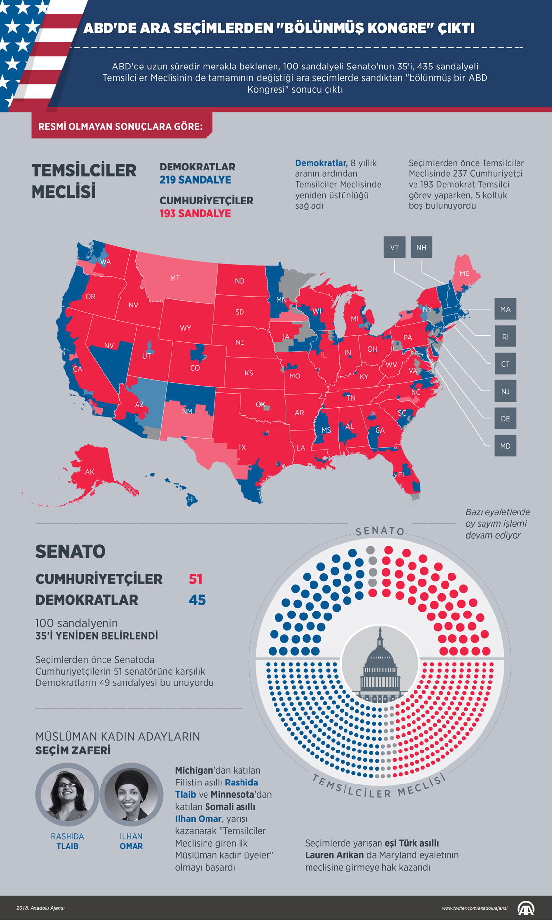 ABD'de ara seçimlerden "bölünmüş kongre" çıktı