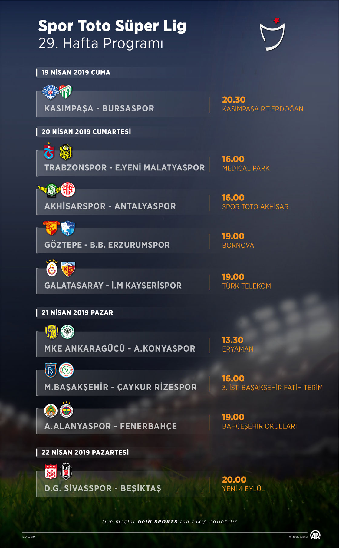 Spor Toto Süper Lig 29. Hafta Programı