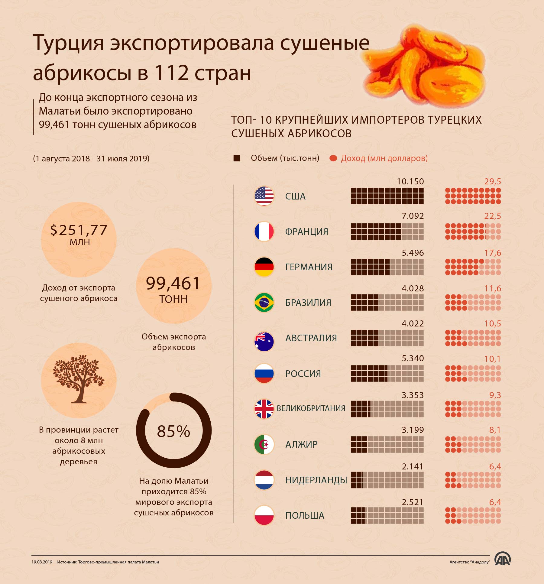 Турция экспортировала сушеные абрикосы в 112 стран