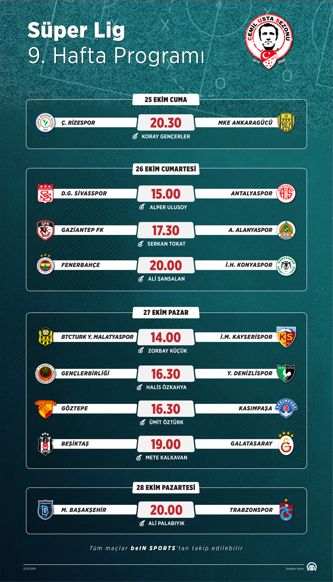 Süper Lig 9. Hafta programı