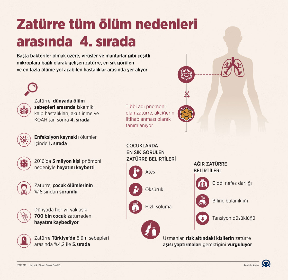 Zatürre tüm ölüm nedenleri arasında 4. sırada