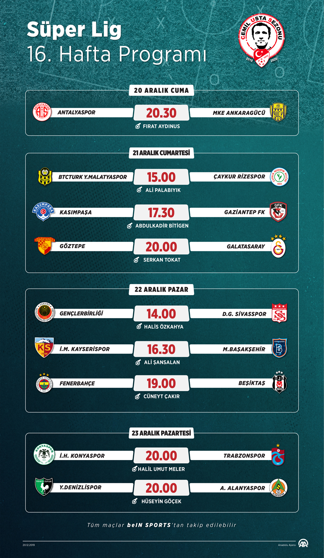 Süper Lig 16. Hafta Programı