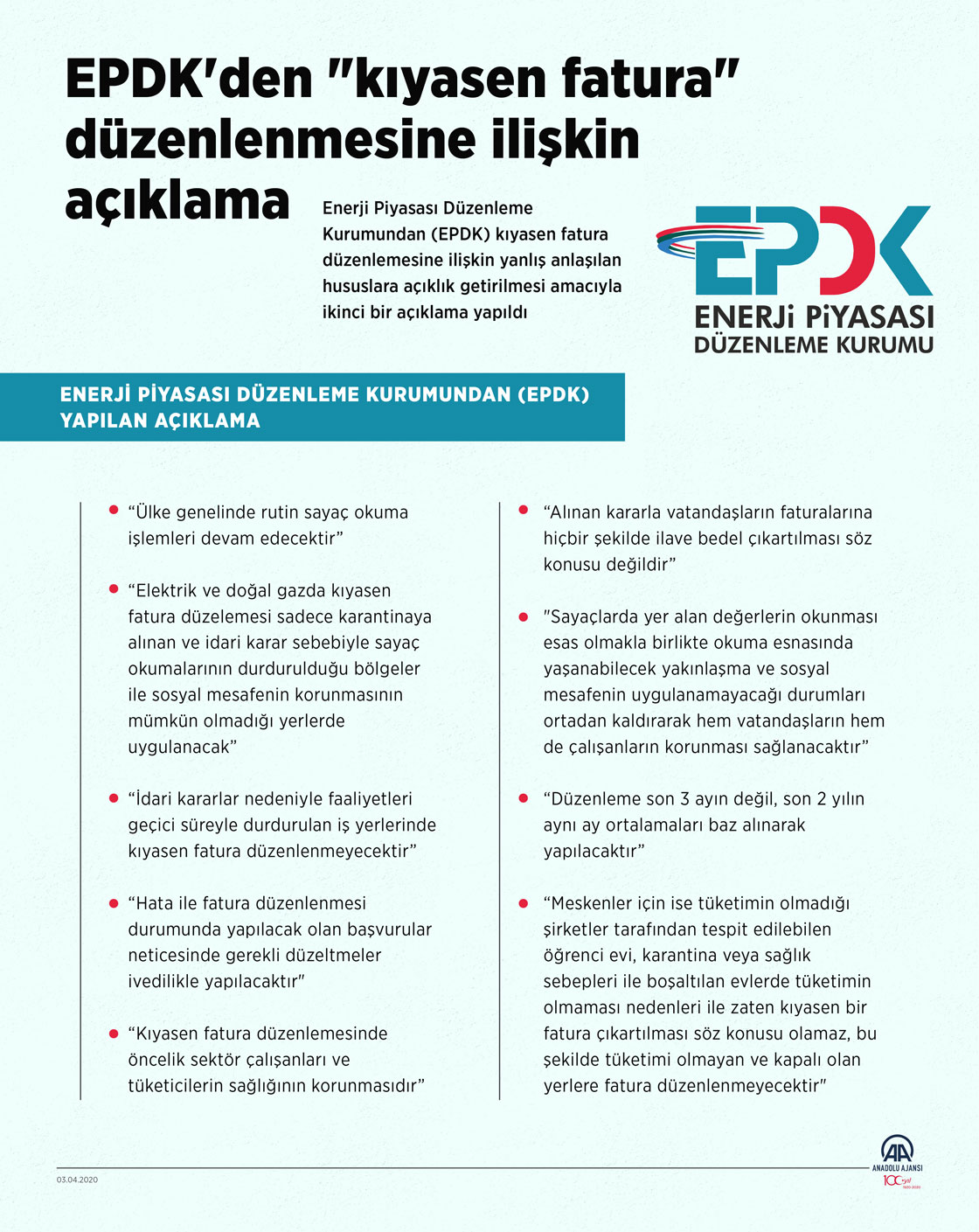 EPDK'den "kıyasen fatura" düzenlenmesine ilişkin açıklama