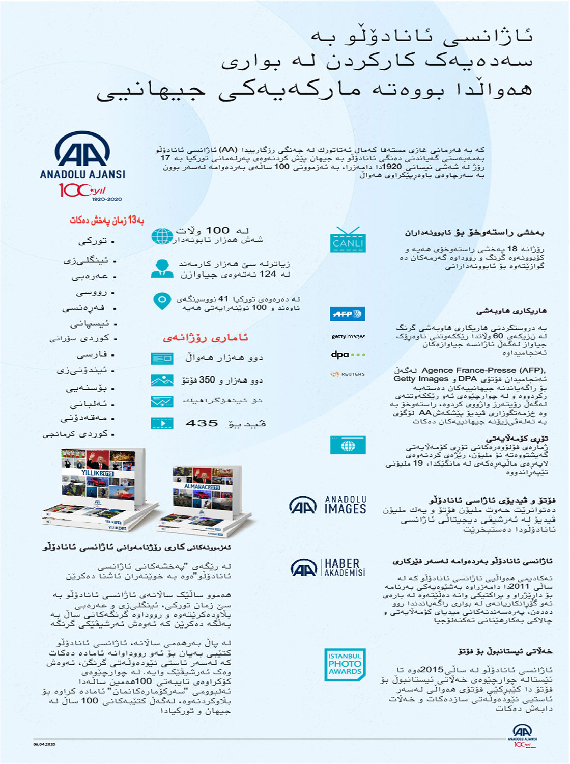 ئاژانسی ئانادۆڵو به سهدهیهك كاركردن له بواری ههواڵدا بووهته ماركهیهكی جیهانیی