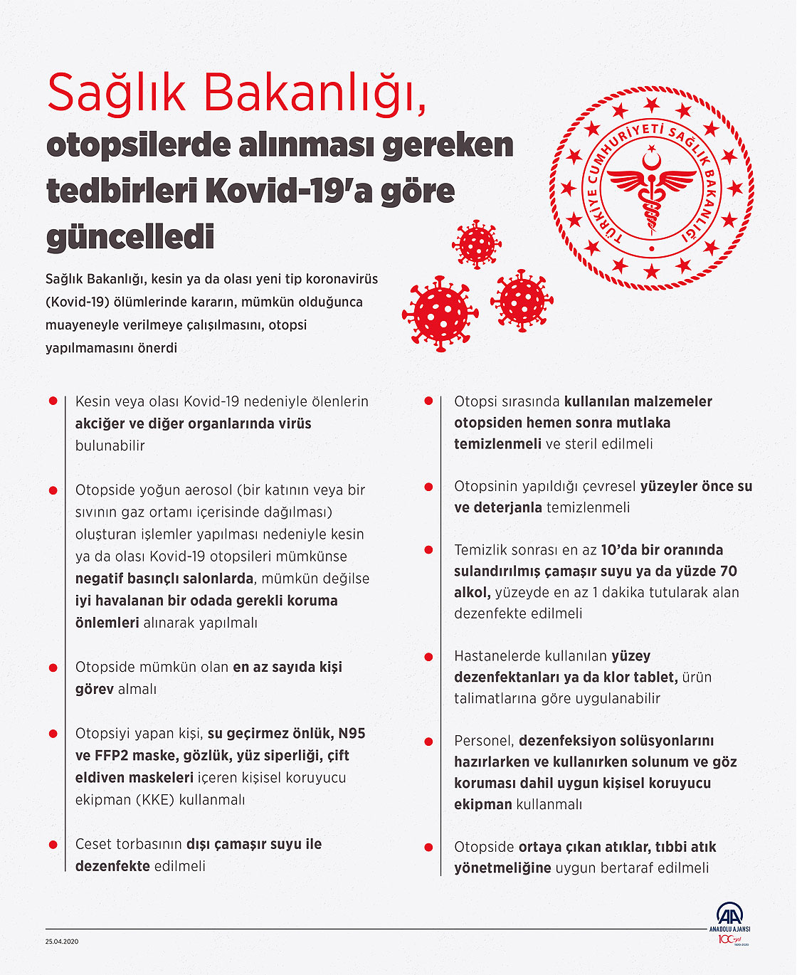 Sağlık Bakanlığı, otopsilerde alınması gereken tedbirleri Kovid-19'a göre güncelledi