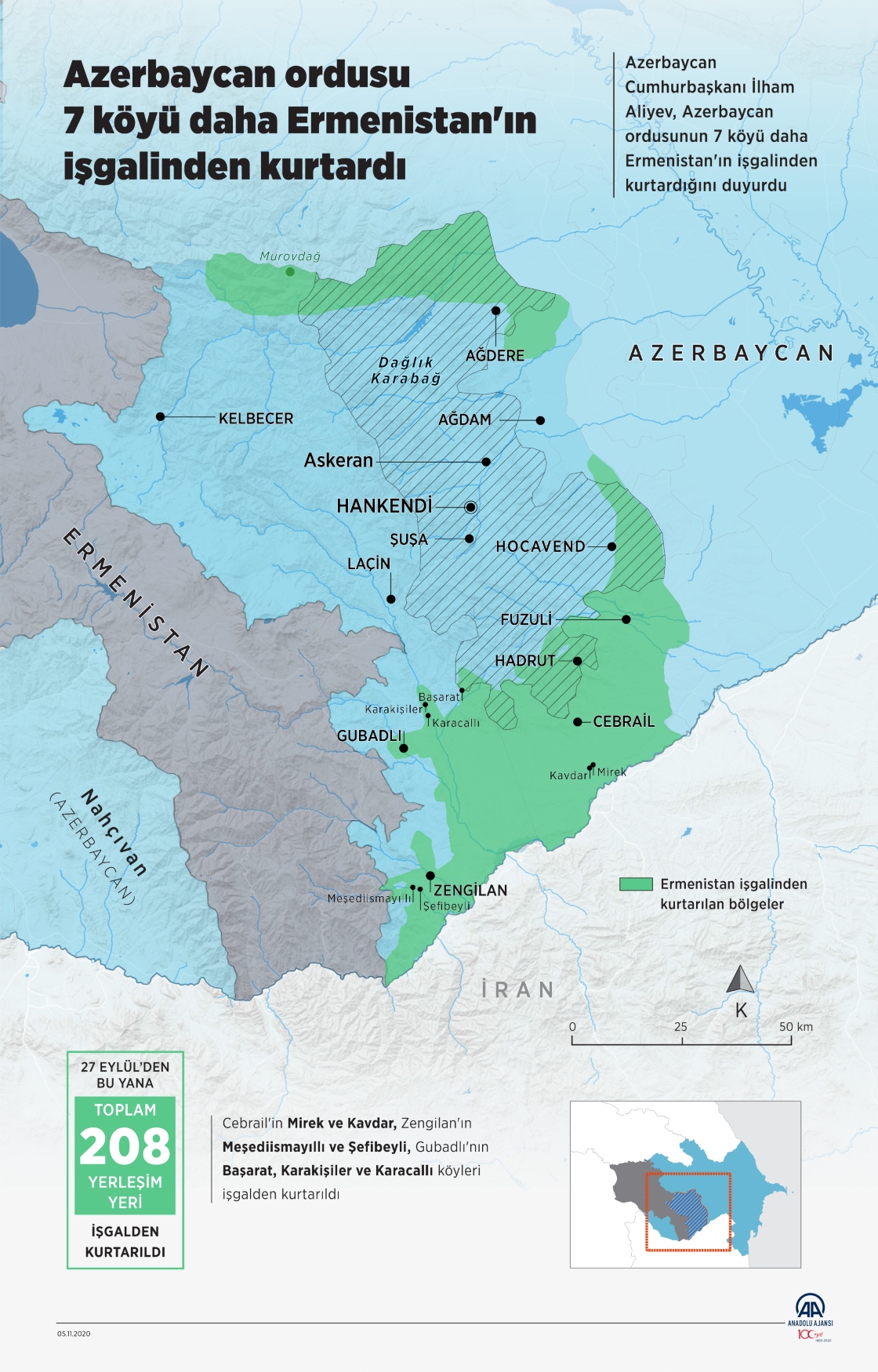Azerbaycan ordusu 7 köyü daha Ermenistan'ın işgalinden kurtardı