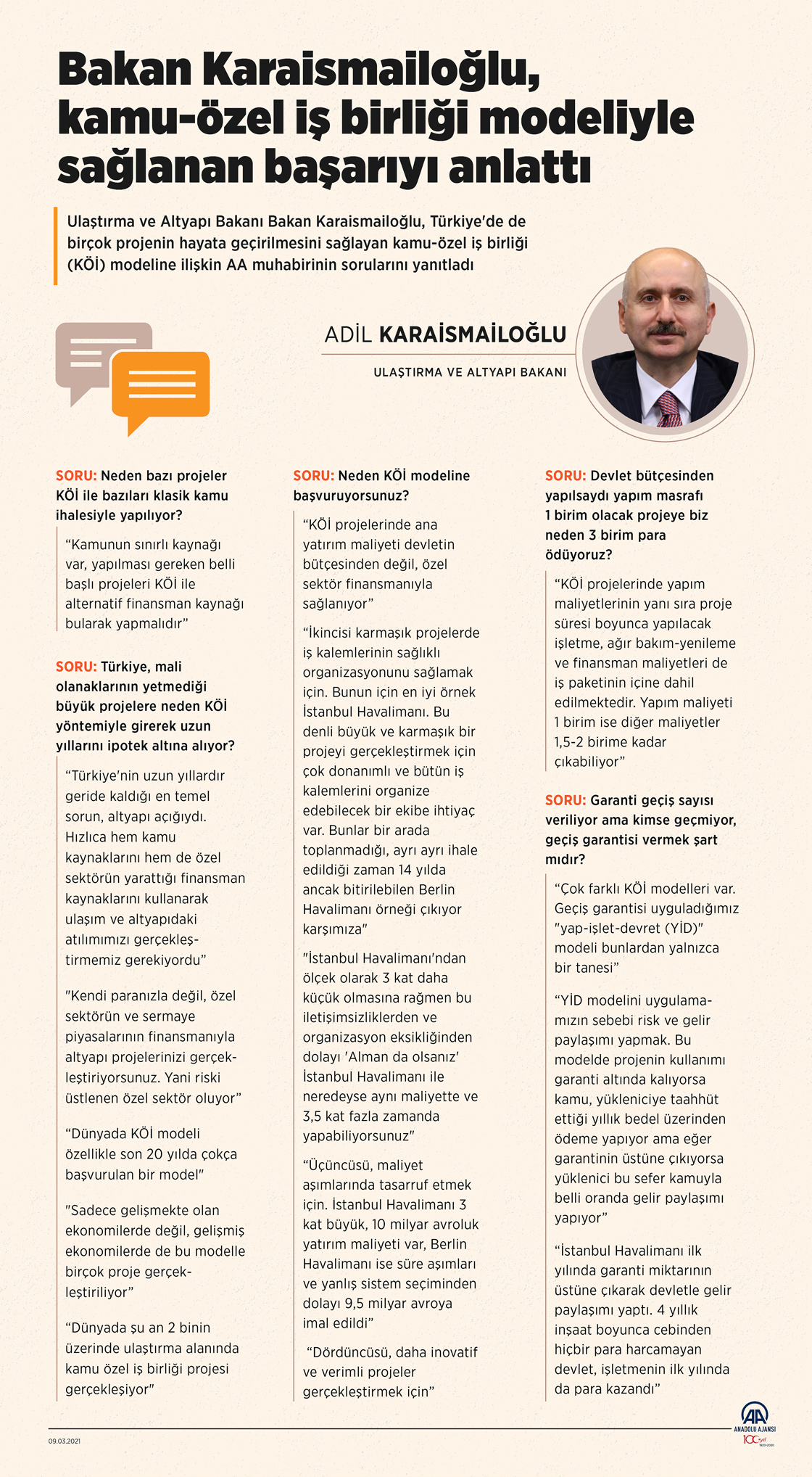 Bakan Karaismailoğlu, kamu-özel iş birliği modeliyle sağlanan başarıyı anlattı