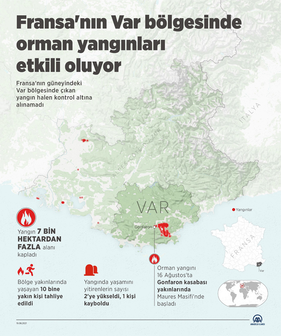 Fransa'nın Var bölgesinde orman yangınları etkili oluyor
