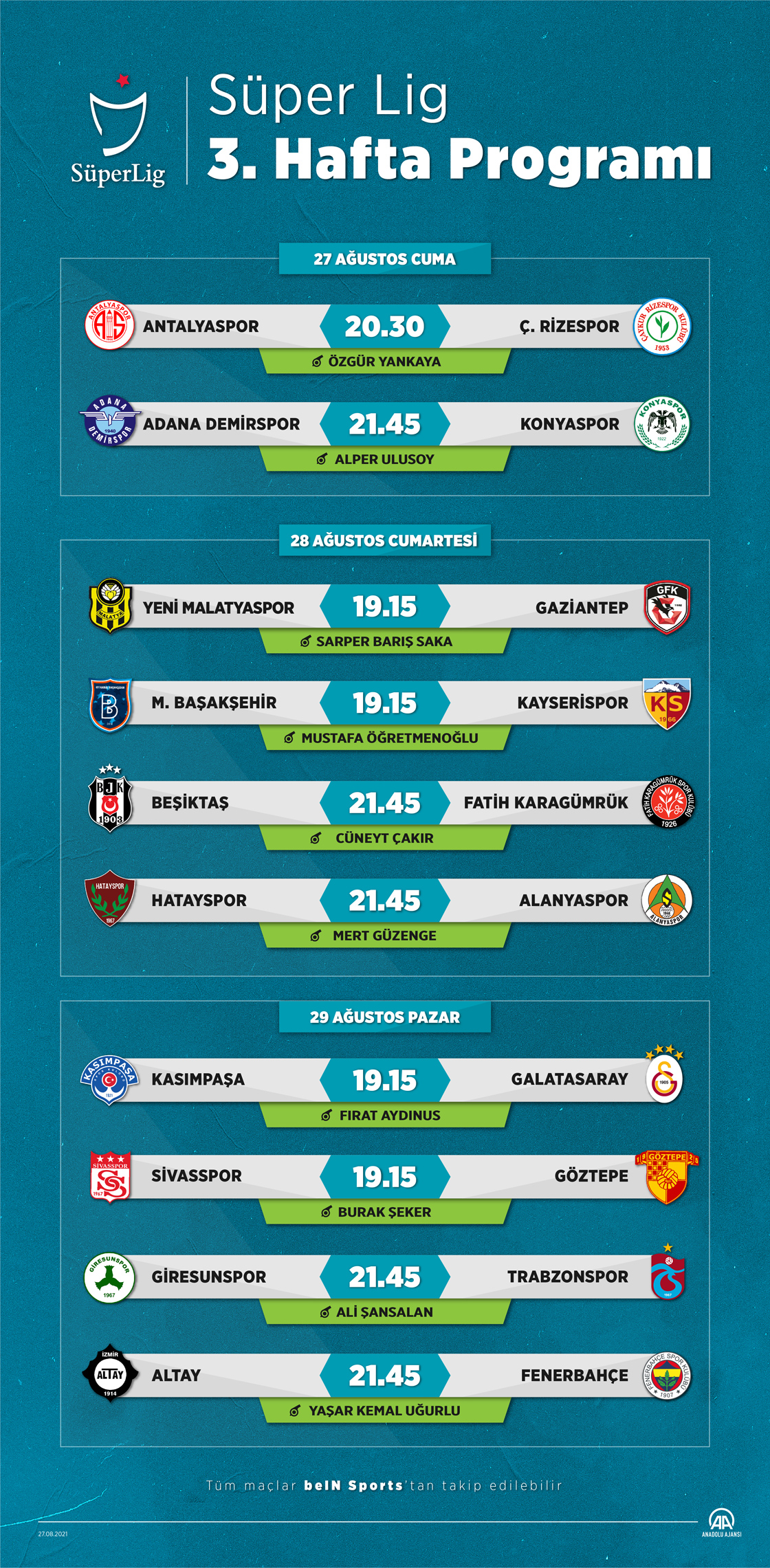 Süper Lig'de 3. haftanın programı