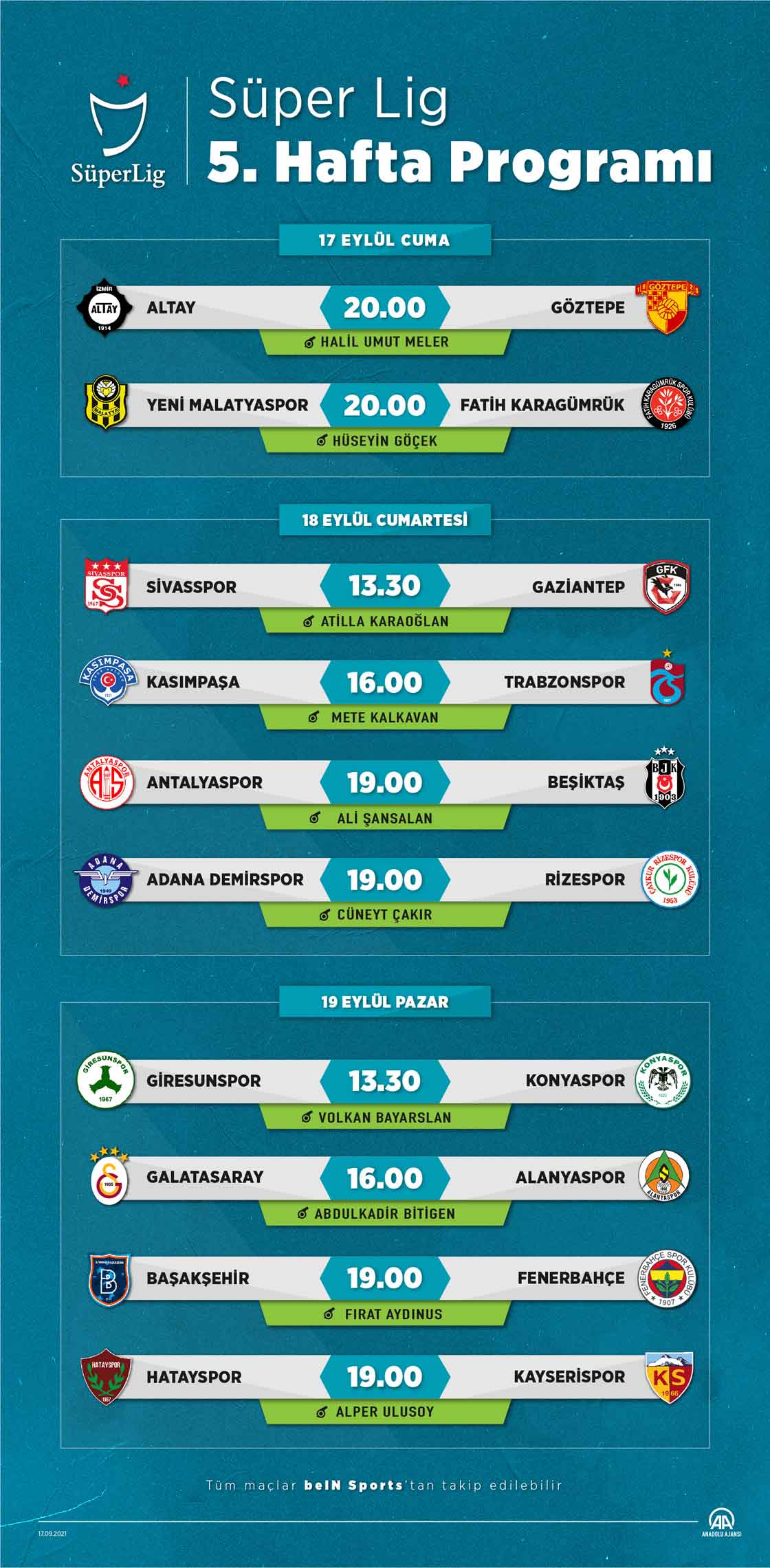Süper Lig'de 5. haftanın programı