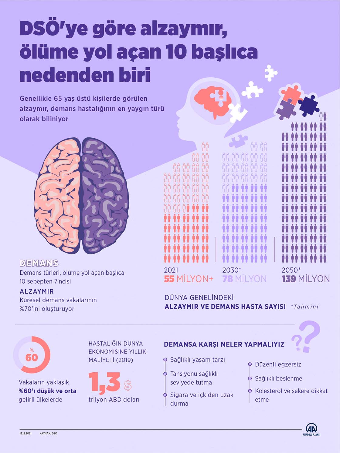 DSÖ'ye göre alzaymır, ölüme yol açan 10 başlıca nedenden biri