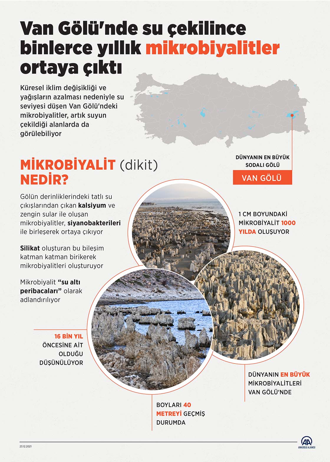 Van Gölü'nde su çekilince binlerce yıllık mikrobiyalitler ortaya çıktı